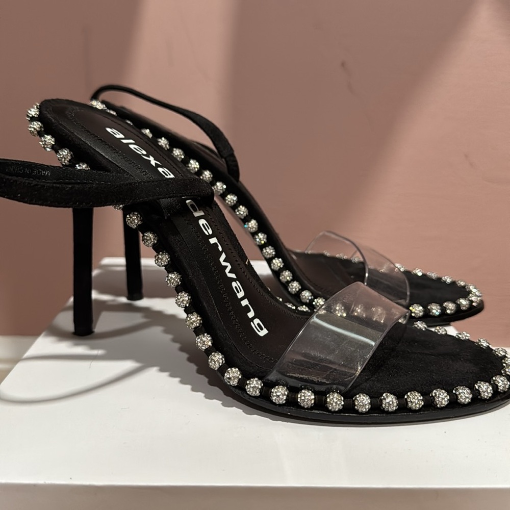 ALEXANDER WANG NOVA CRYSTAL BLACK HEELS Studded Slingback Sandals - Picture 9 of 9